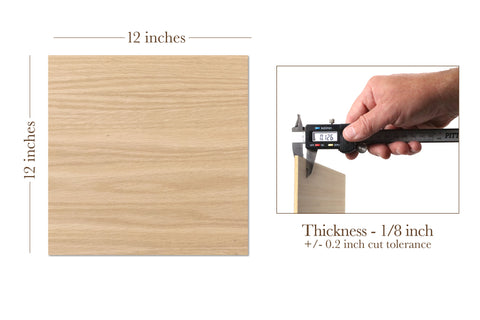 Red Oak, 1/8th inch, MDF Core, 4 Pack, 12x12"